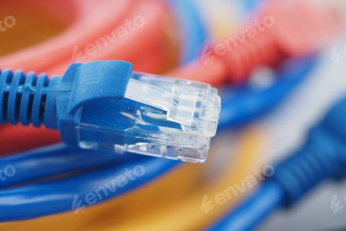 Preview: Colorful network cables arranged on a surface