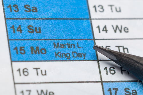 Preview: Calendar showing Martin L King Day marked on the date in January