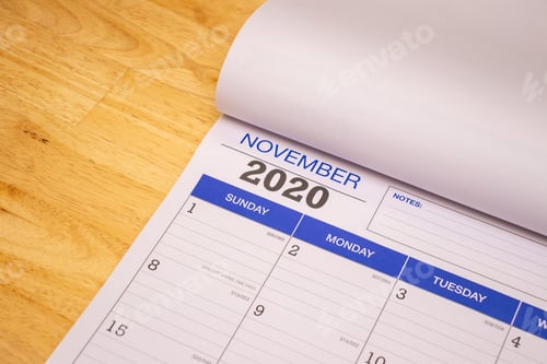 Preview: Planning and events, month of November 2020 on a calendar