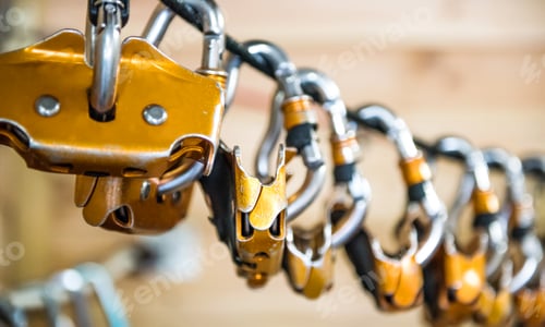 Preview: carabiners for climbers hung on a rope