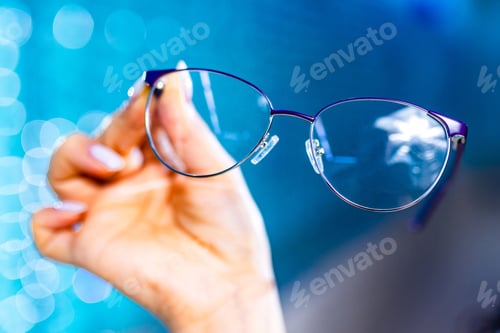 Preview: stand with glasses in the store of optics copyspace