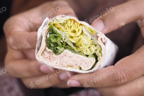 Preview: This is a Freshly Made Wrap filled with a variety of Vegetables and lean Turkey meat