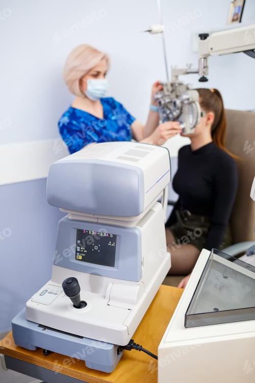 Preview: Clinic optometry instrument. Eyesight medical professional correction.