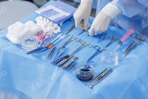 Preview: Medical Surgical Tools Arranged on Sterile Table
