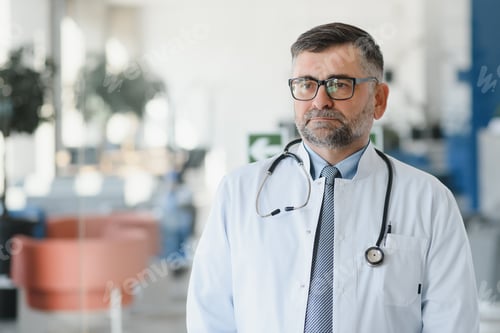 Preview: gray hair expertise handsome senior doctor hospital portrait