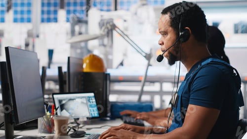 Preview: Call center technician handling maintenance inquiries in solar factory