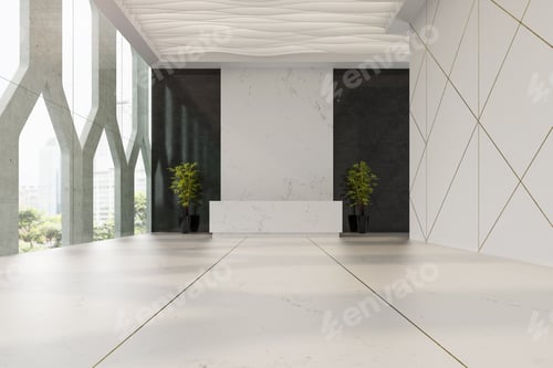 Preview: Interior of hotel and spa reception 3D illustration