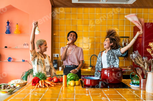 Preview: Group of friends bonding at home, LGBTQ and diversity concepts