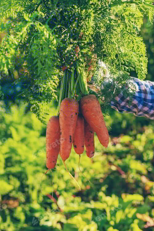 Preview: Carrot harvest in the hands of a farmer. Selective focus.