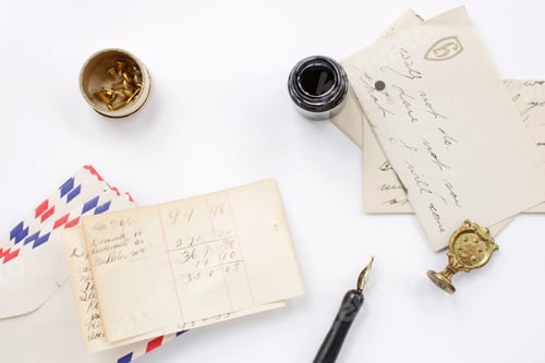 Preview: Vintage stationary objects styled on white background.