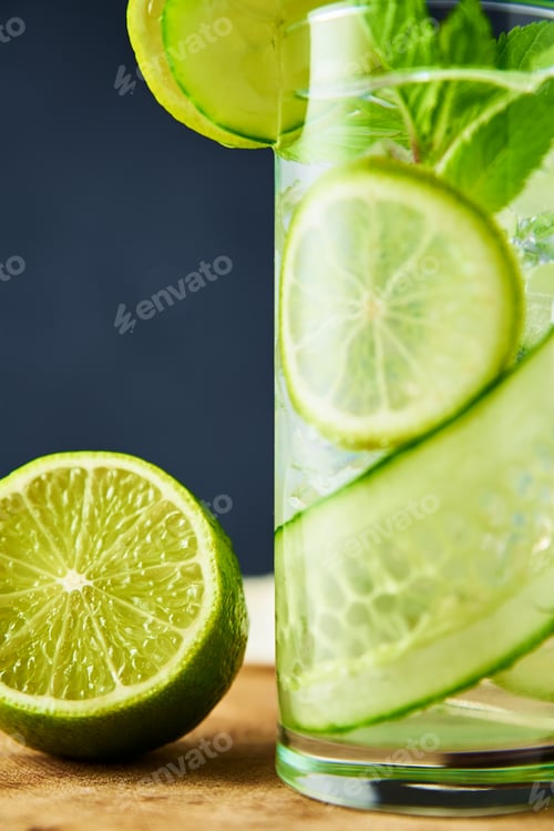 Preview: Refreshing Lime and Cucumber Infused Water Closeup