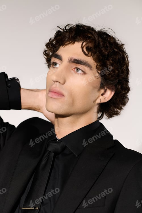 Preview: Stylish young man showcasing fashionable attire with a confident pose in a modern setting