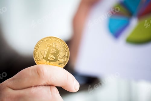 Preview: The man is holding bitcoins in his office
