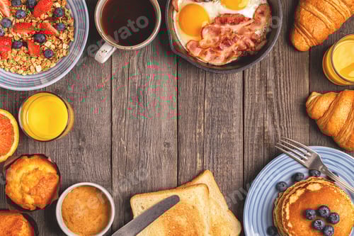 Preview: Delicious breakfast on a rustic table.