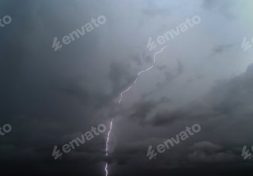 Preview: Realistic lightning in city at night background. Electricity. Natural light effect. Thunder