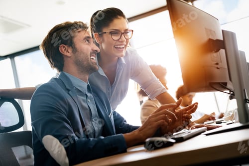 Preview: Programmers cooperating brainstorming at information technology company