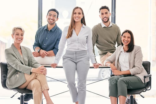 Preview: Shot of a diverse group of businesspeople sitting in the office together during the day