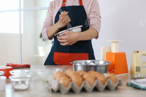 Preview: Woman Hands Whisking Cake Batter In Bowl. Preparing To Making Cake