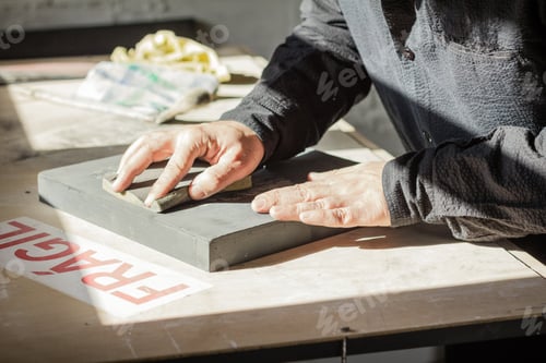 Preview: Painter artist working on a oil canvas