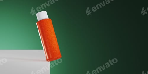 Preview: Orange bottle template on green background. Product placement banner.