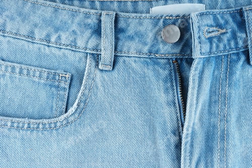 Preview: Front Side Of Jeans Pants, Pocket And Metal Button Close Up, Macro