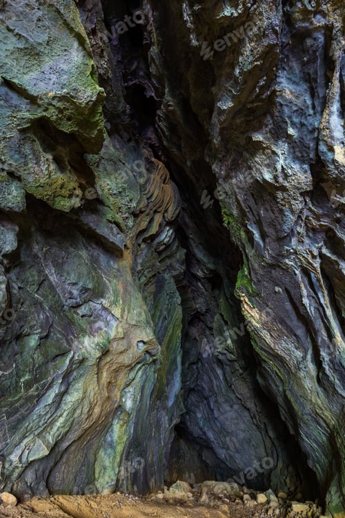 Preview: Vertical shot of the mossy natural rock formations in the Skrad municipality in Croatia