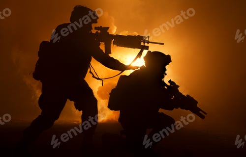 Preview: Two attacking soldiers surrounded flame and smoke