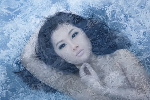 Preview: Art Portrait Of Young Beautiful Frozen Woman In The Ice