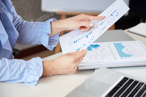 Preview: Businesswoman analysing documents