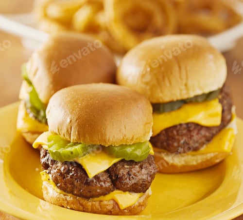 Preview: Delicious Mini Burgers with Pickles and Cheese