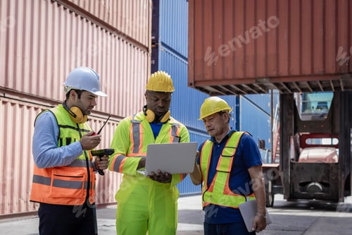 Preview: Foreman or worker work at Container cargo site check up goods in container.