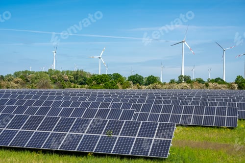 Preview: Solar panels with wind wheels in the back