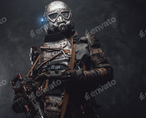 Preview: Stalker with custom armour and gun poses in dark background