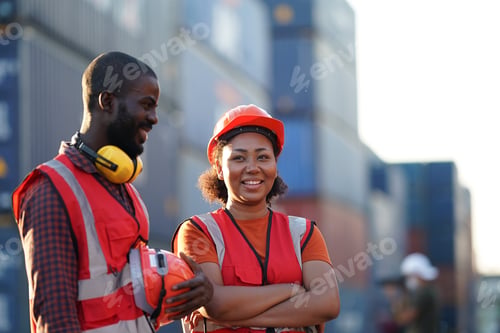 Preview: foreman checking containers in the terminal, at import and export business logistic company.