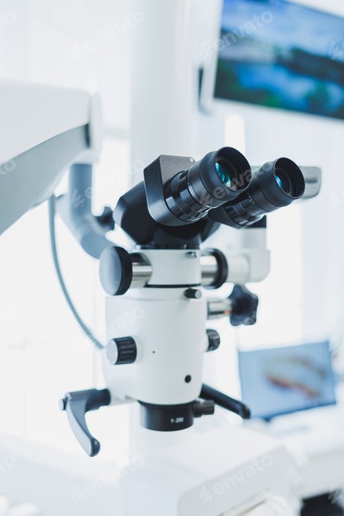 Preview: Dental microscope in a modern dental office. Modern dental treatment.