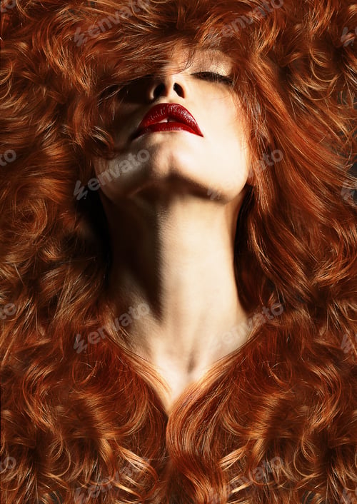Preview: Elegant Woman with Voluminous Red Hair and Lips