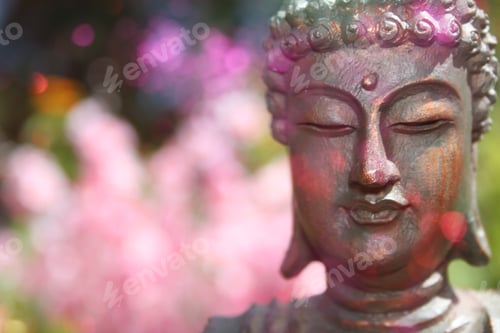 Preview: Buddha Statue in Outdoor Garden With Blurred Background