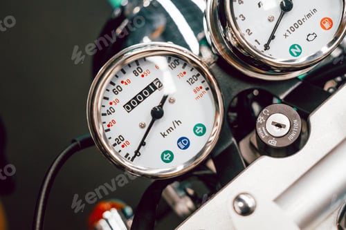 Preview: Detail of the speedometer on a motorbike