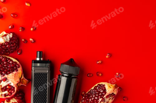 Preview: Electronic cigarette with pomegranate flavor on red background