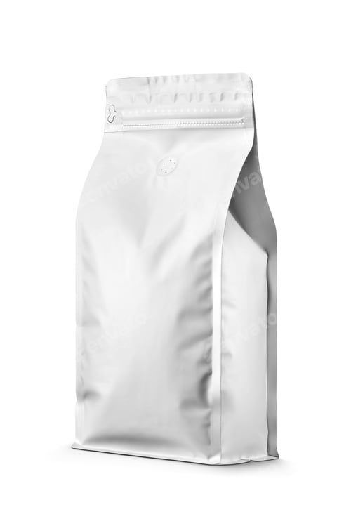 Preview: Coffee pouch bag with one way degassing valve and pull tab zipper isolated on white .