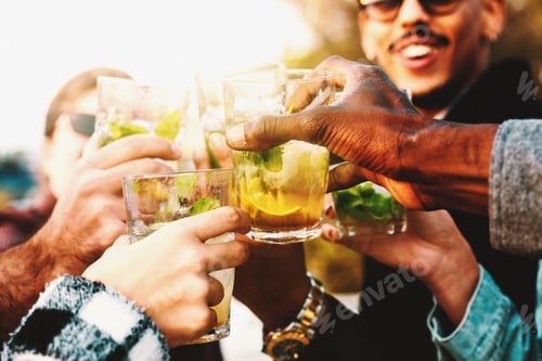 Preview: Group of Friends Clinking Mojito Glasses