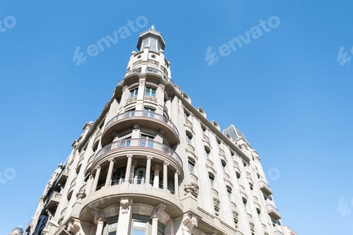 Preview: Beautiful vintage architecture apartment with blue sky in Spain, Barcelona city