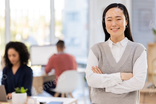 Preview: Business woman, face and portrait with success and mockup space, vision and professional mindset wi
