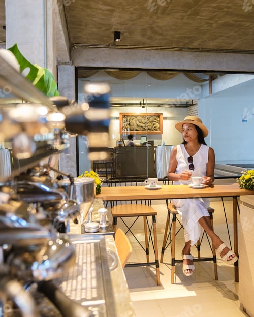 Preview: coffee cafe inside , Asian women drinking coffee in a cafe