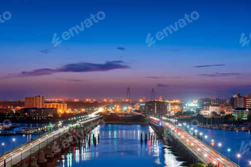 Preview: Charleston, South Carolina, USA skyline over the Ashley River
