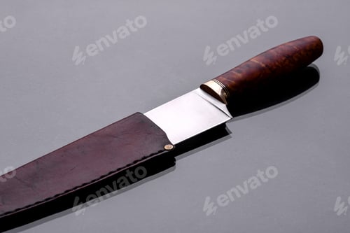 Preview: A large handmade hunting knife lying on a dark background