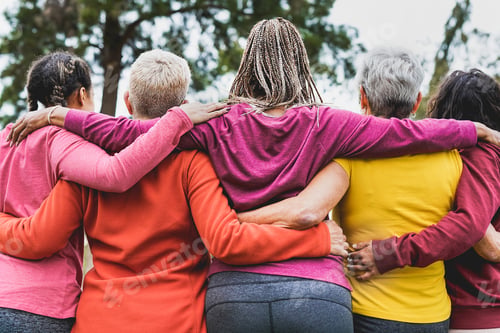 Preview: Multi generational women hugging each other outdoor - Multiracial people and teamwork concept