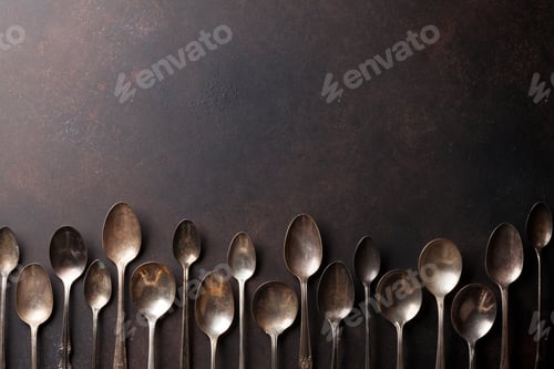 Preview: Old vintage spoons on stone table