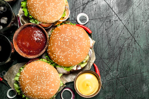 Preview: Fast food. Fresh burgers with cola.