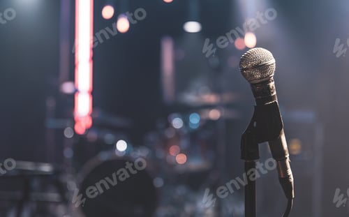 Preview: Close up microphone on blurred background with bokeh.